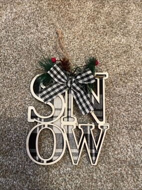 Festive 'SNOW' Hanging Ornament with Black Gingham Bow